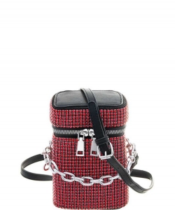 Sparkling Rhinestone Zipper Crossbody Bag 6617 RED